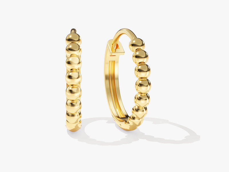 14k Gold Bold Beaded Huggie Earrings