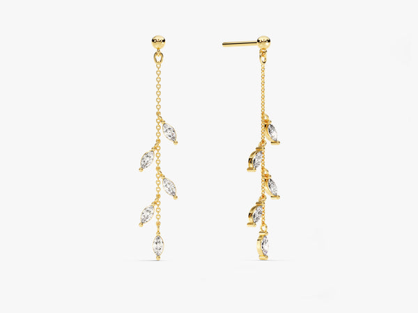 14k Gold Marquise Olive Leaf Drop Earrings