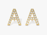14k Gold Diamond Initial Stud Earrings