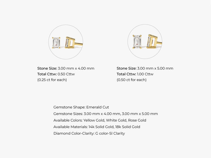 14k Gold Emerald Cut Lab Diamond Stud Earrings (0.50 ct tw)