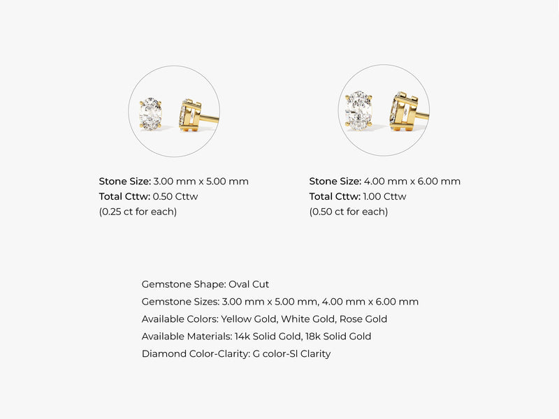 14k Gold Oval Cut Moissanite Stud Earrings (1.00 ct tw)