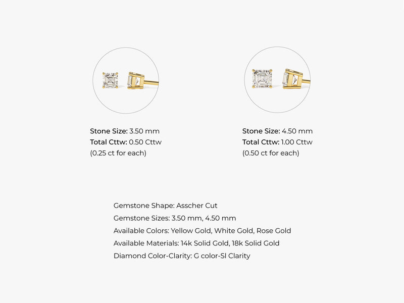 14k Gold Asscher Cut Moissanite Stud Earrings (0.50 ct tw)