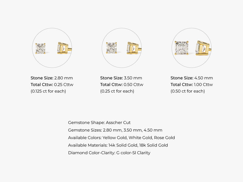 14k Gold Asscher Cut Moissanite Stud Earrings (0.25 ct tw)