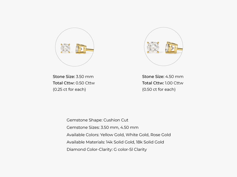 14k Gold Cushion Cut Lab Diamond Stud Earrings (1.00 ct tw)