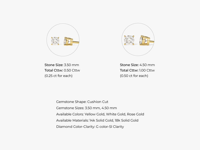 14k Gold Cushion Cut Moissanite Stud Earrings (1.00 ct tw)