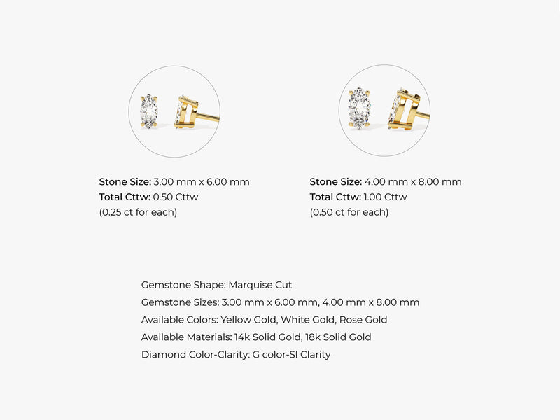 14k Gold Marquise Cut Lab Diamond Stud Earrings (1.00 ct tw)