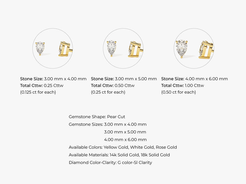 14k Gold Pear Cut Moissanite Stud Earrings (0.25 ct tw)