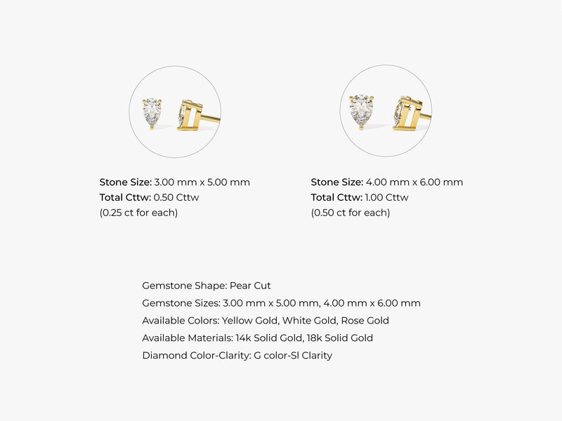 14k Gold Pear Cut Lab Diamond Stud Earrings (0.50 ct tw)
