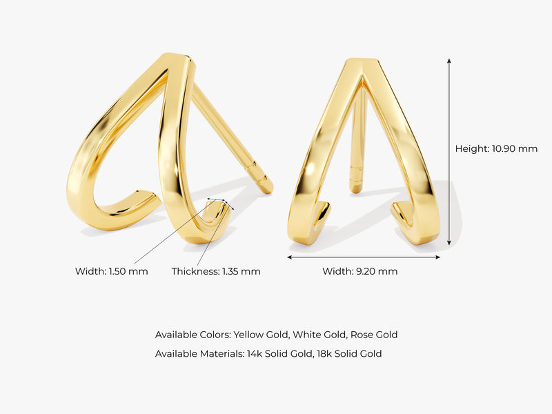14k Gold Dual Plain Huggie Earrings