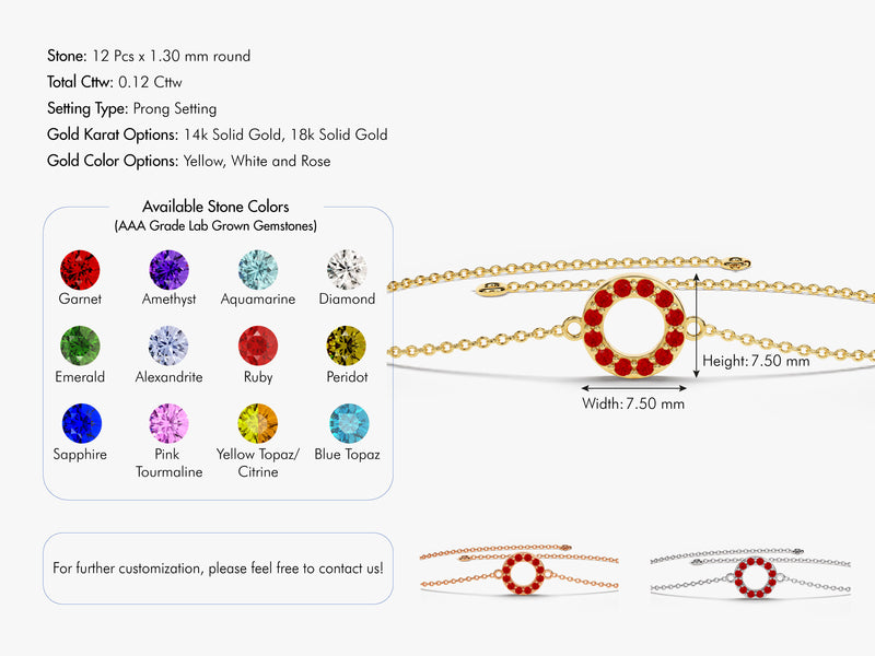 Open Circle Birthstone Bracelet in 14k Solid Gold