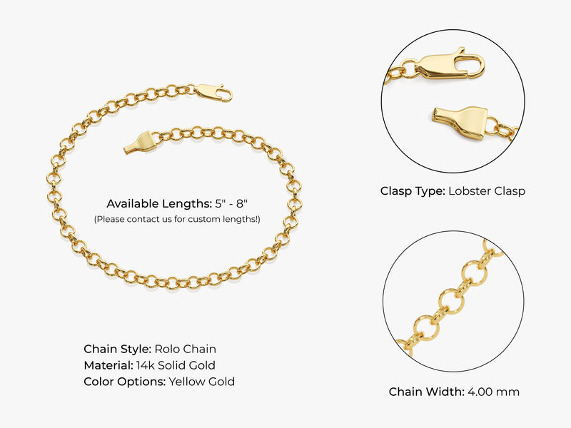 14k Yellow Gold 4.0mm Rolo Chain Bracelet