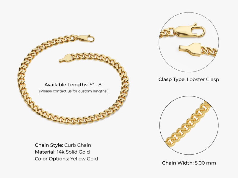 14k Yellow Gold 5.0mm Cuban Curb Chain Bracelet