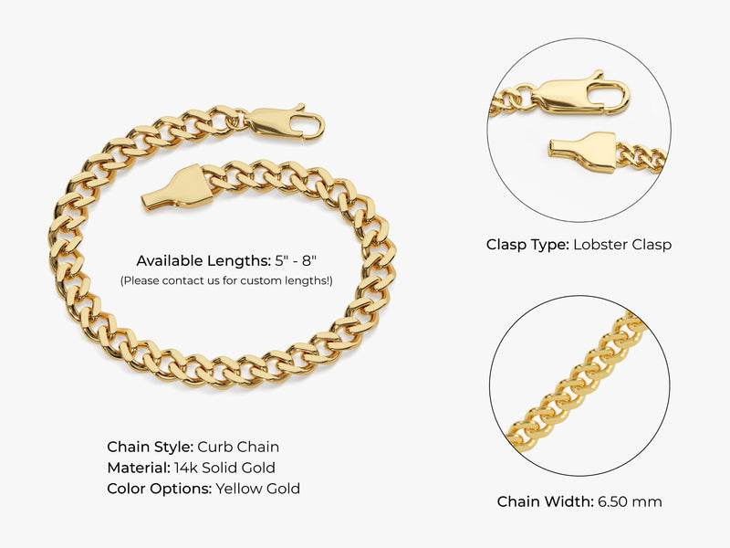 14k Yellow Gold 6.5mm Cuban Curb Chain Bracelet – Eternate