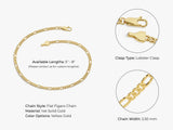 14k Yellow Gold 2.5mm Figaro Chain Bracelet