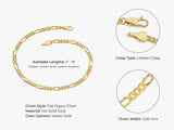 14k Yellow Gold 3.0mm Figaro Chain Bracelet