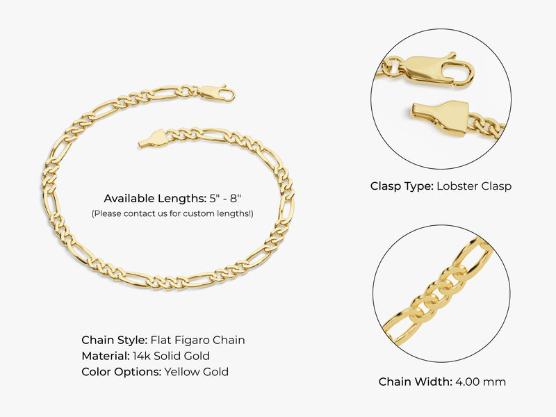 14k Yellow Gold 4.0mm Figaro Chain Bracelet