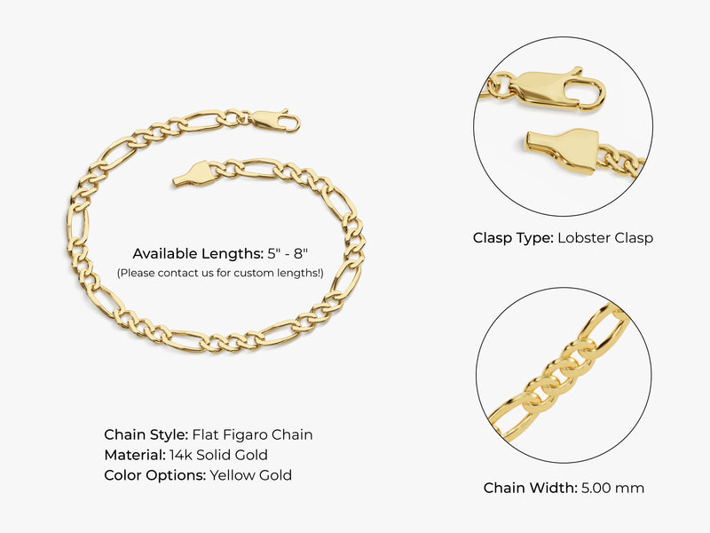 14k Yellow Gold 5.0mm Figaro Chain Bracelet