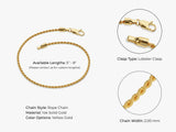 14k Yellow Gold 2.0 mm Rope Chain Bracelet