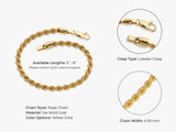 14k Yellow Gold 4.5mm Rope Chain Bracelet
