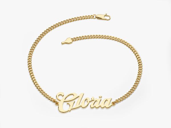 14k Solid Gold Cuban Chain Bold Name Bracelet