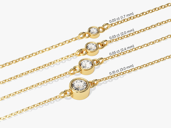 Yellow, White, Rose, 0.02ct, 0.03ct, 0.05ct, 0.10ct, 14k Gold Bezel Set Diamond Bracelet for Women in Different Sizes