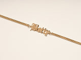 14k Solid Gold Cuban Chain Old English Font Name Bracelet
