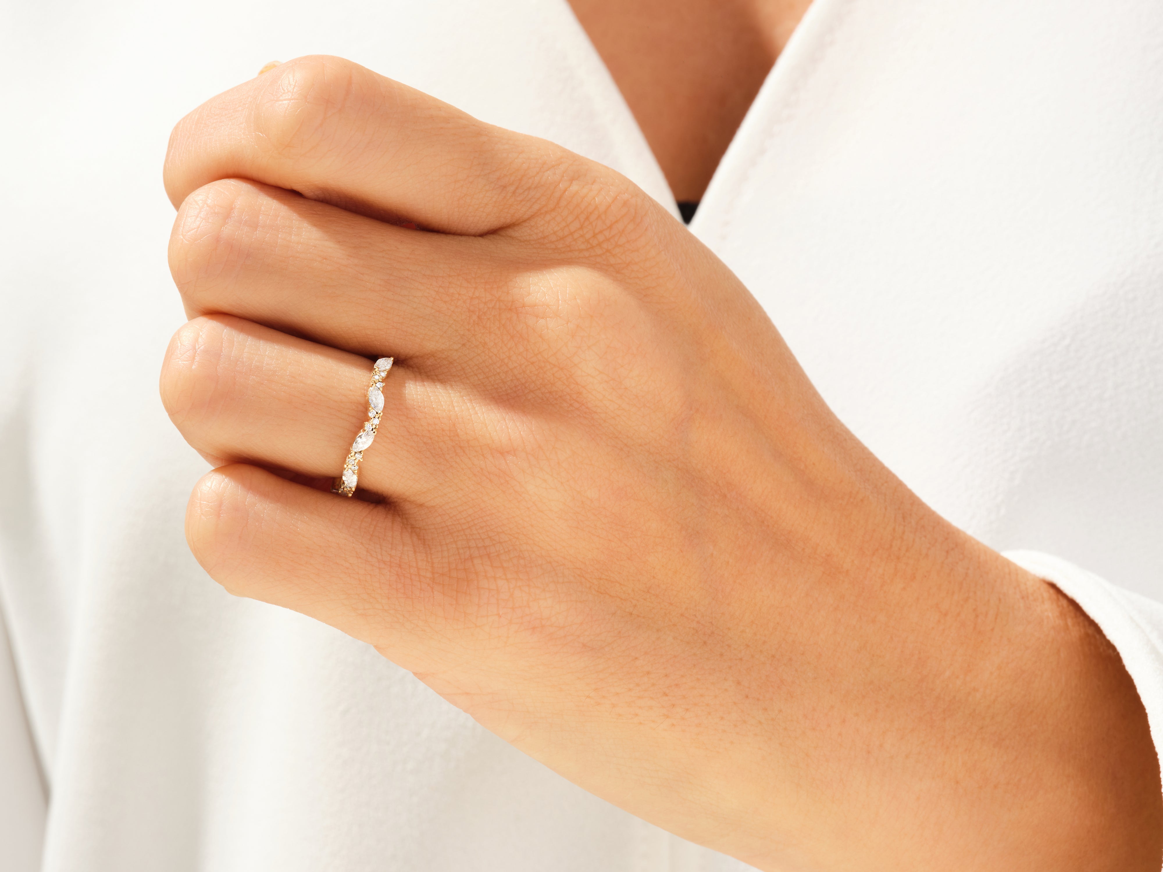 Marquise and Round Cluster Diamond Wedding Band