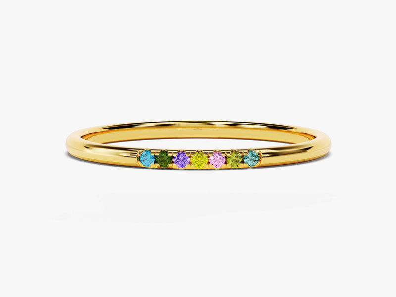 Minimalist Pave Set Birthstone Ring in 14k Solid Gold