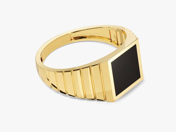 14k Solid Gold Square Black Signet Ring