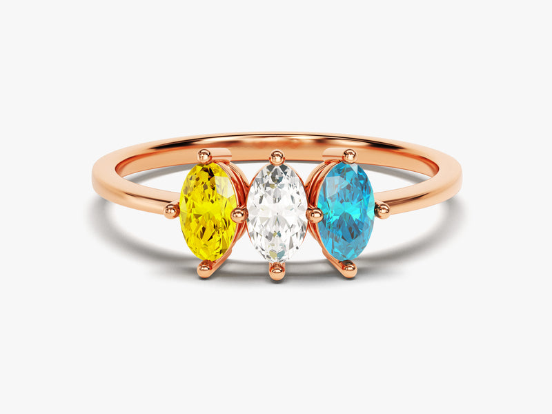 Oval Cut Multi-Stone Birthstone Ring in 14k Solid Gold