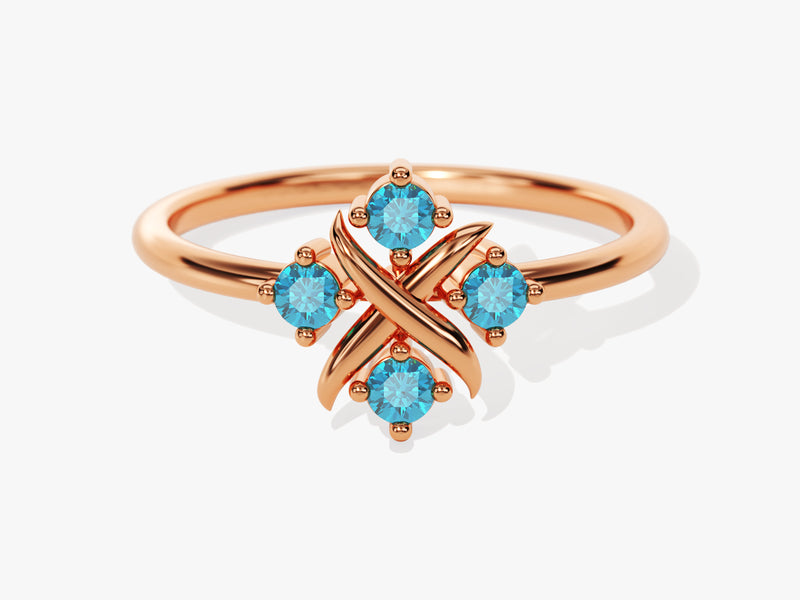 Dainty Cross Birthstone Ring in 14k Solid Gold