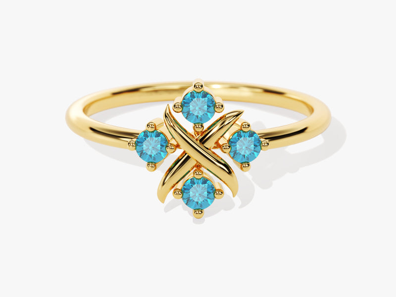 Dainty Cross Birthstone Ring - Gold Vermeil