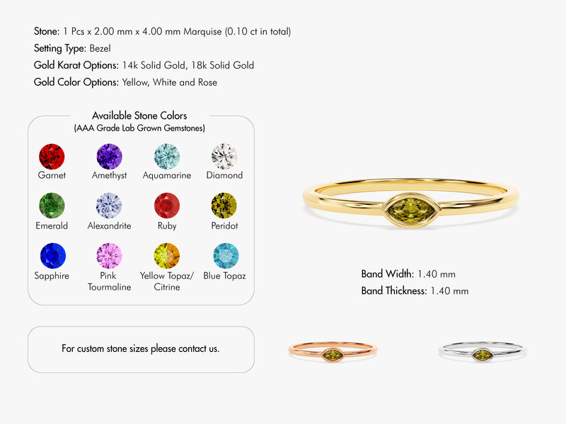 Bezel Set Marquise Birthstone Ring - Gold Vermeil