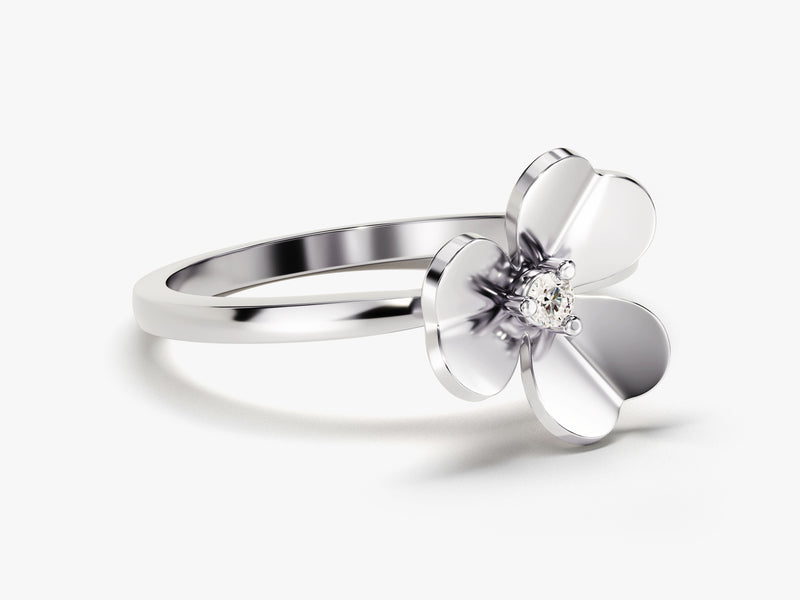 14k Solid Gold Diamond Flower Ring