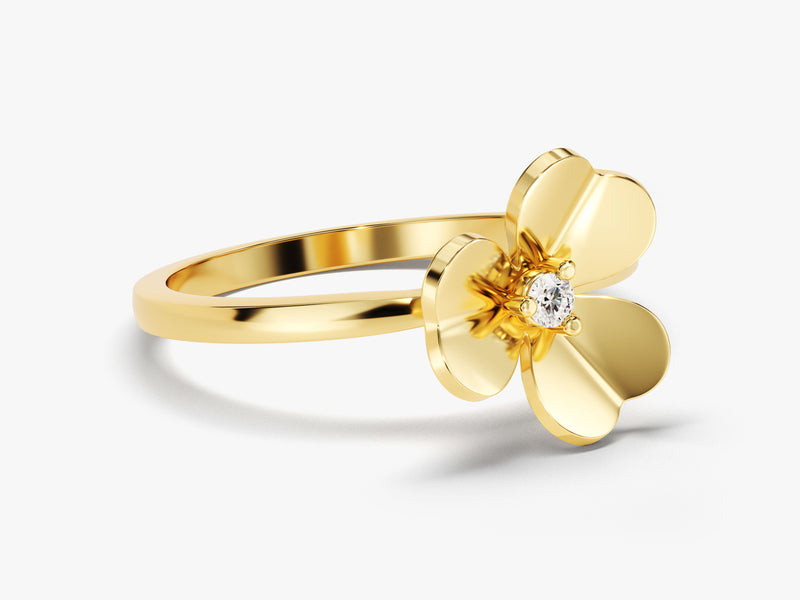 14k Solid Gold Diamond Flower Ring