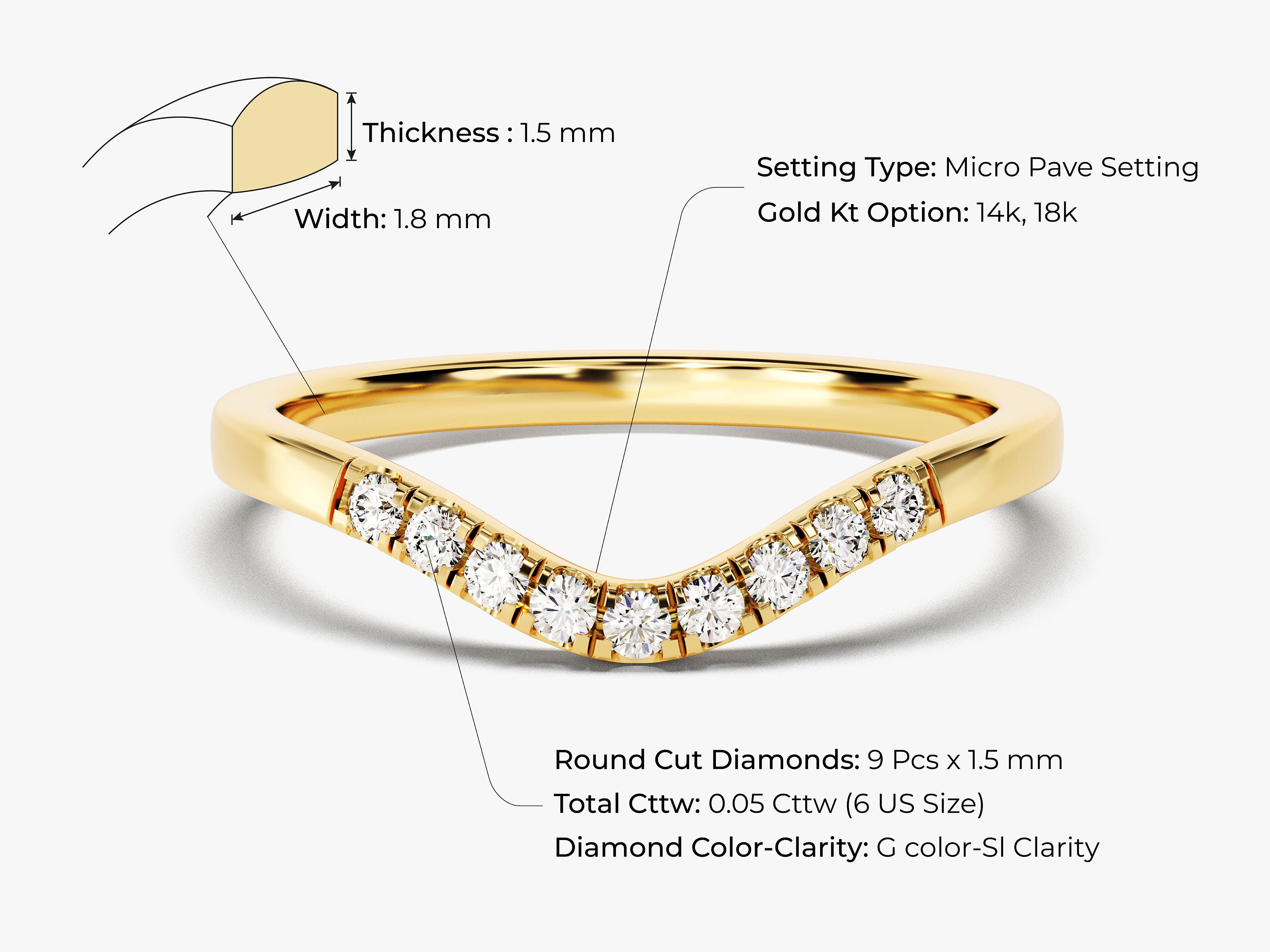 Gold diamond ring, micro pave setting, 14k/18k options