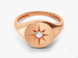 14k Solid Gold Diamond Star Signet Ring