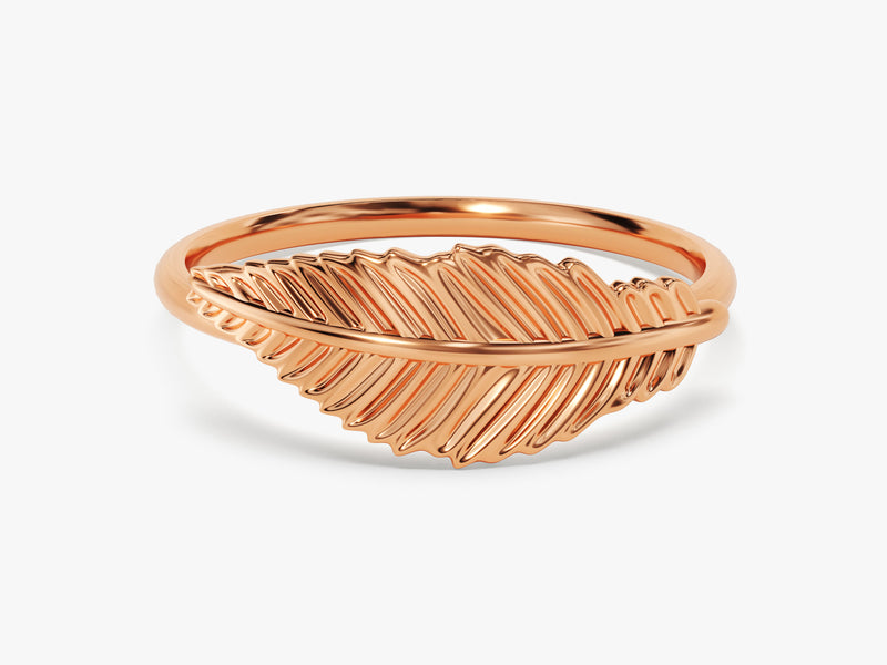 14k Solid Gold Feather Ring