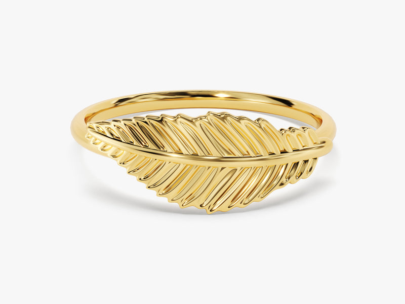 14k Solid Gold Feather Ring