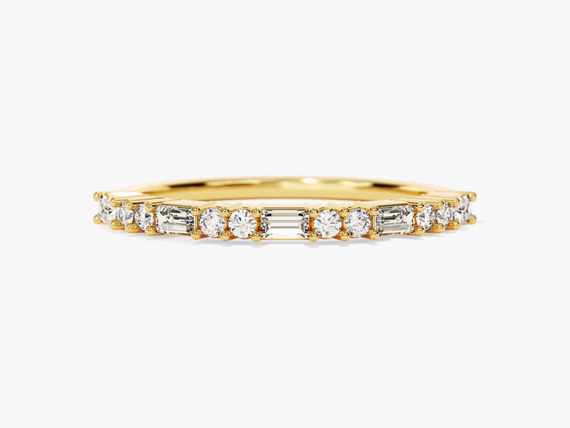 Baguette and Double Round Diamond Wedding Band