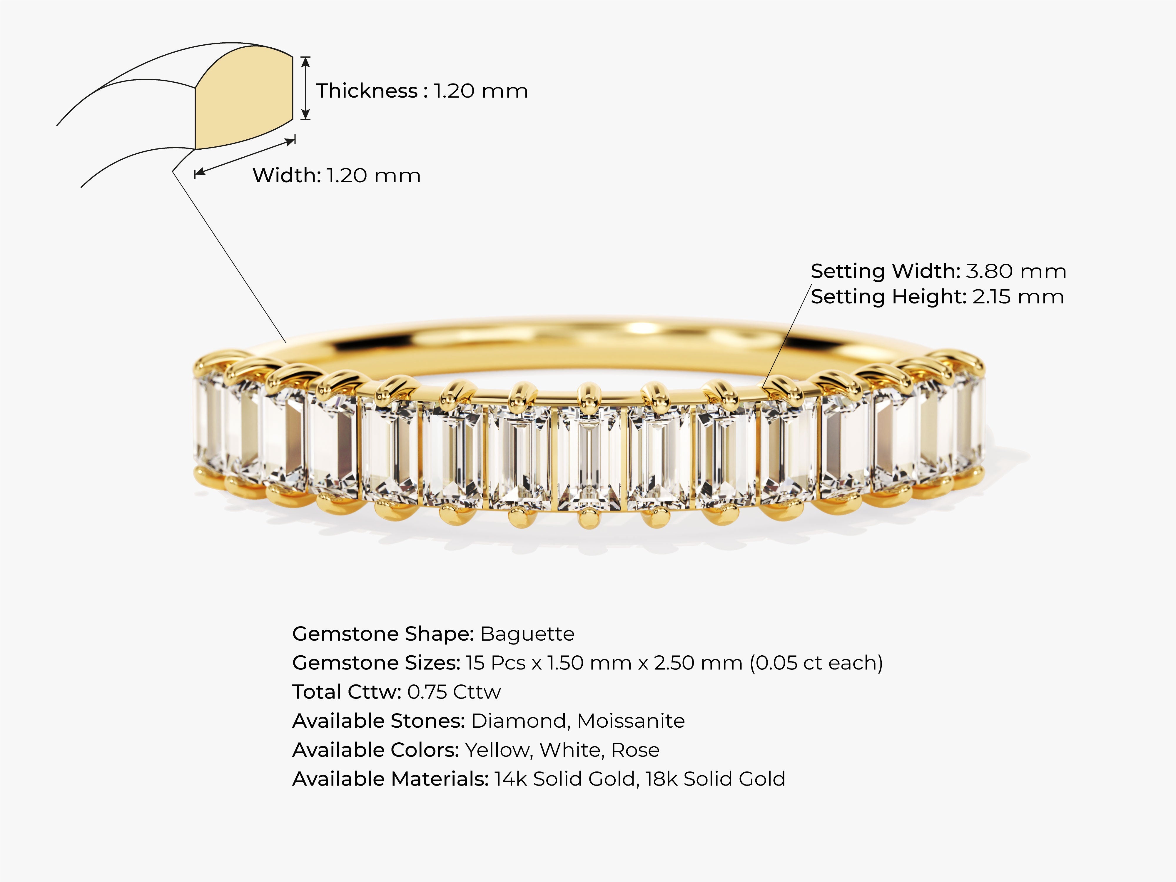 Baguette diamond eternity ring in yellow gold