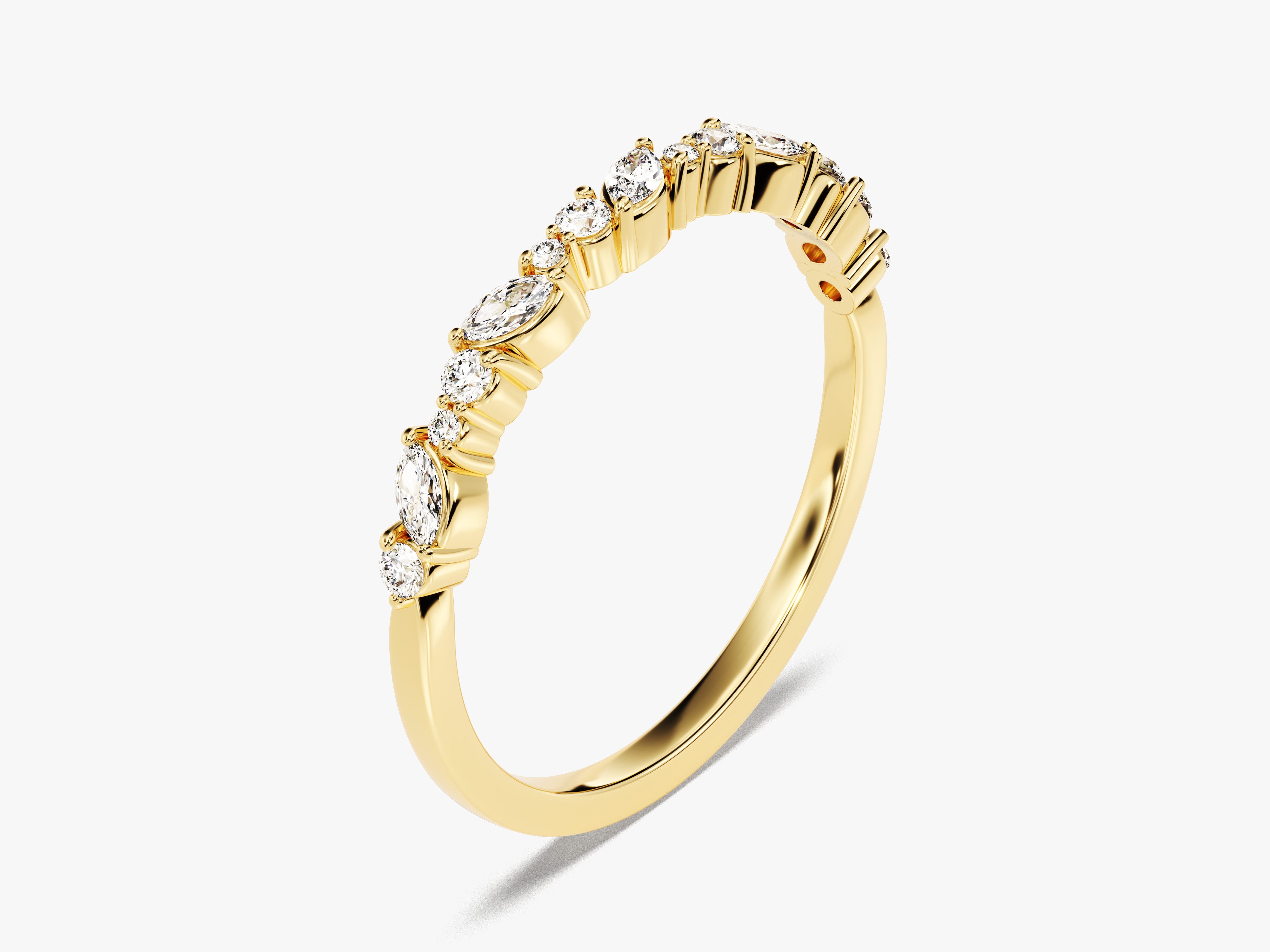 Gold diamond band ring with marquise and round stones