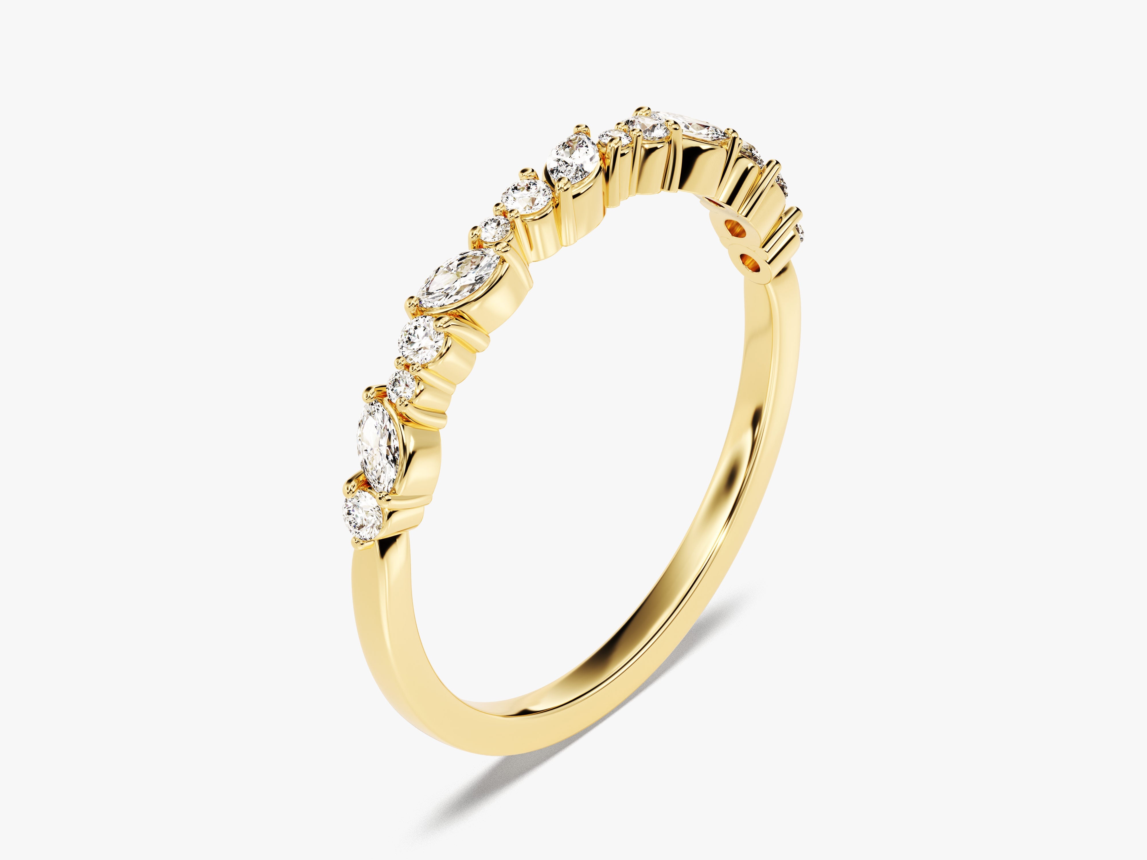 Gold diamond ring with marquise and round cut stones
