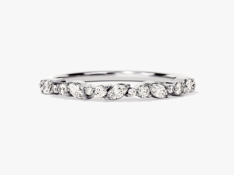 Marquise and Double Round Half Eternity Moissanite Wedding Band