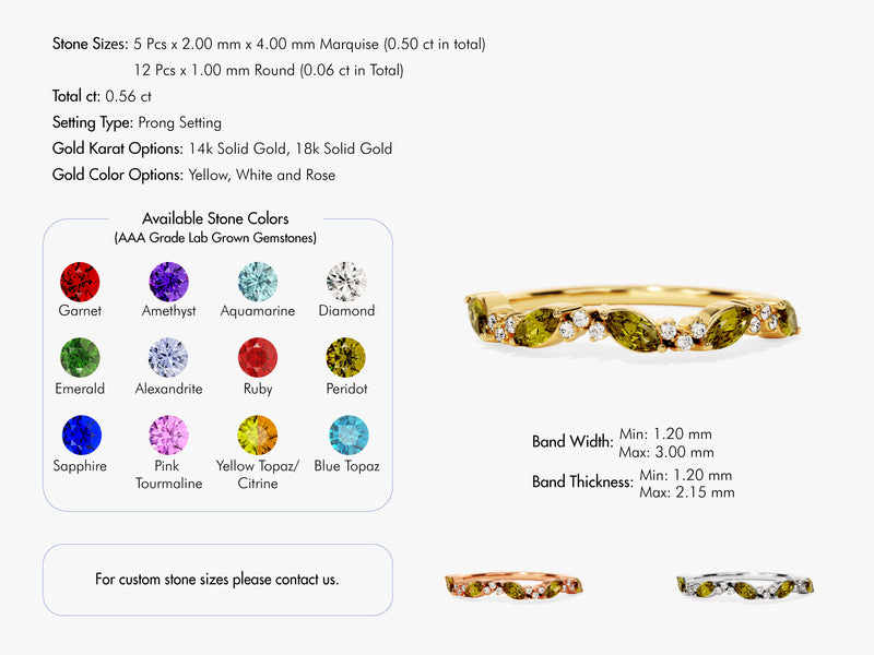 Marquise and Round Cluster Birthstone Ring in 14k Solid Gold