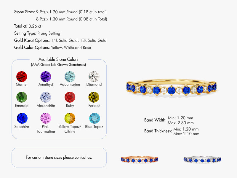 Floating Round-Cut Alternating Birthstone Ring in 14k Solid Gold