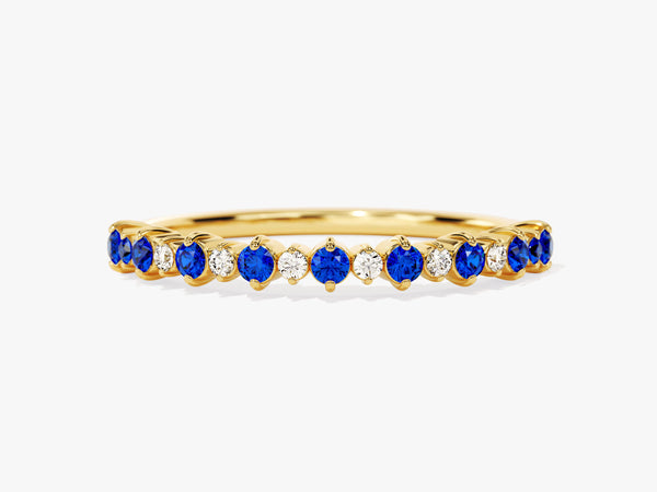 Floating Round-Cut Alternating Birthstone Ring in 14k Solid Gold