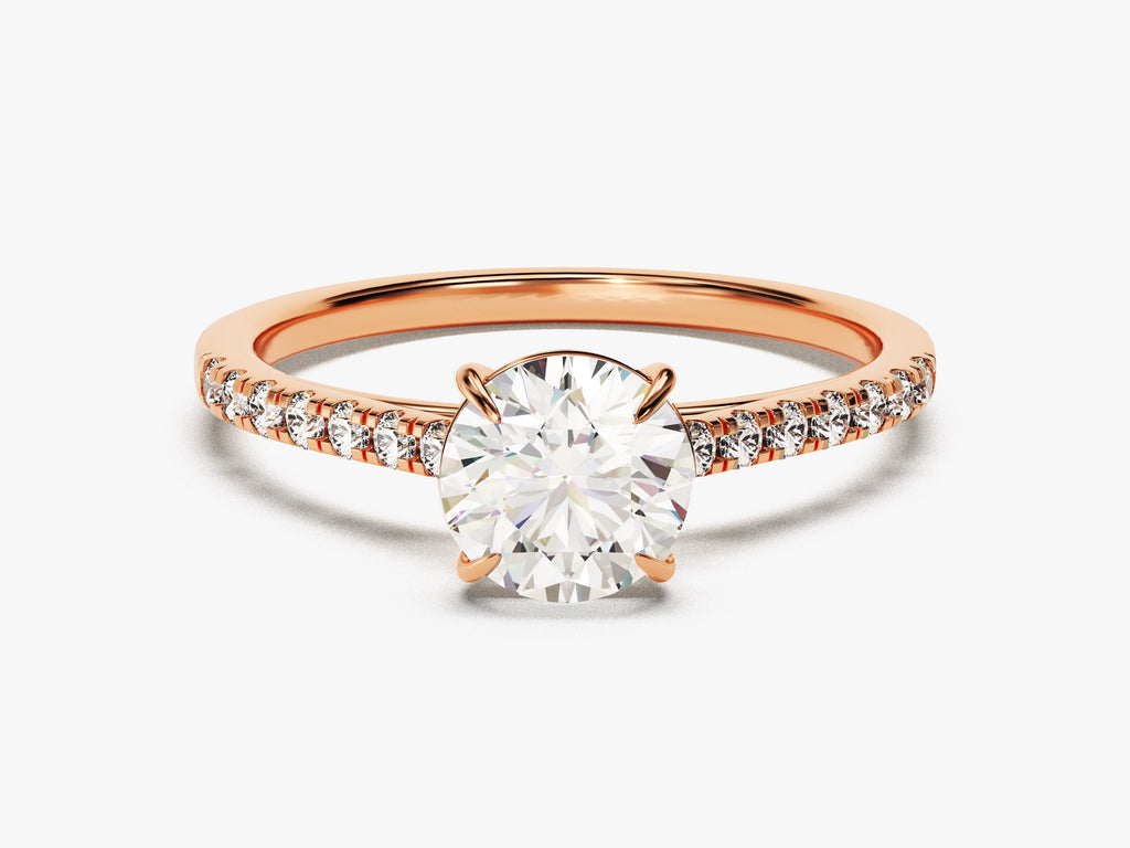14K Rose Gold Wedding Ring Set Round Cut Moissanite 