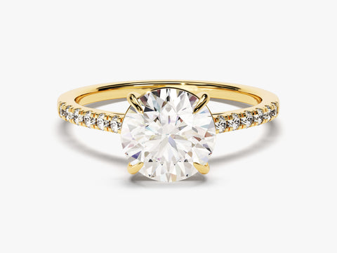 Cathedral Round Cut Moissanite Engagement Ring with Pave Set Side Stones (2.00 CT)