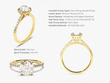 14k Gold, 18k Gold, Yellow, White, Rose, 2 Carat Cathedral Round Cut Moissanite Engagement Ring with Pave Set Sidestones with size and available options info